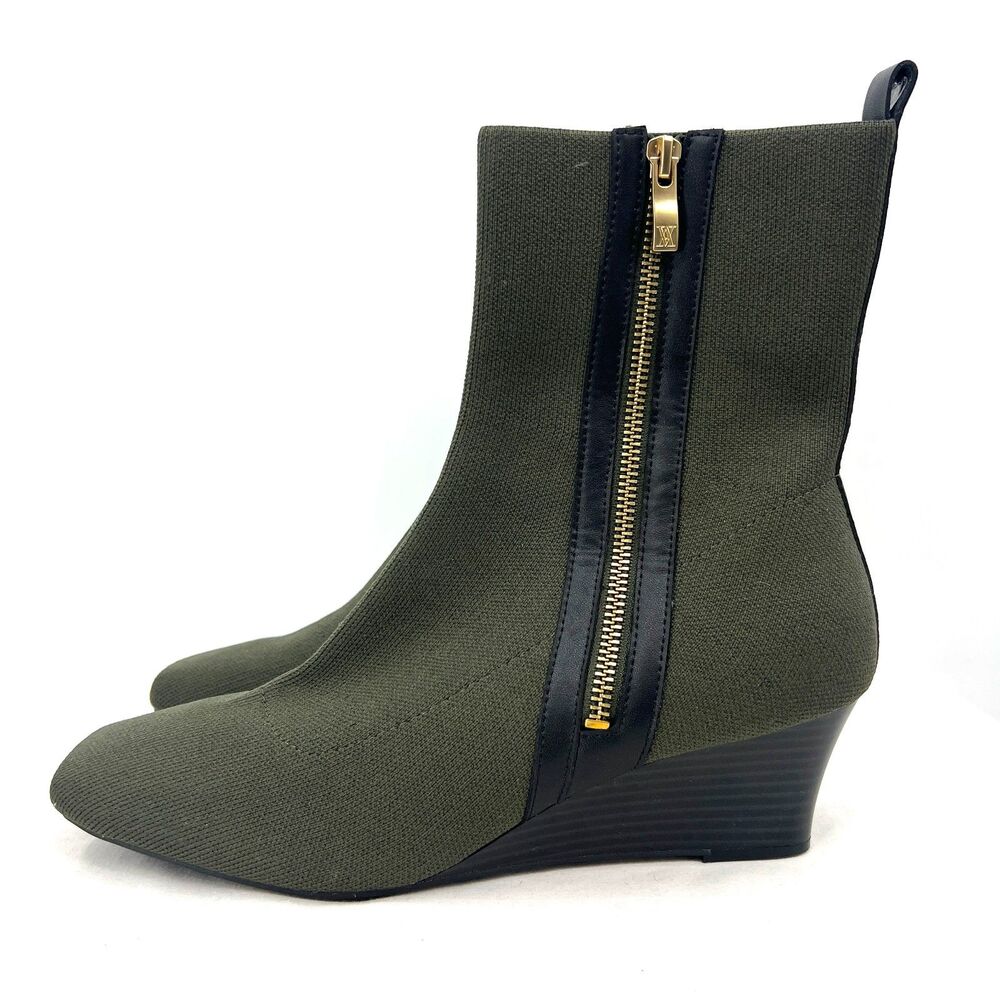 VIVAIA Michaela Zipper Olive Green Knit Wedge Ankle Boots Size 41.5 US 10